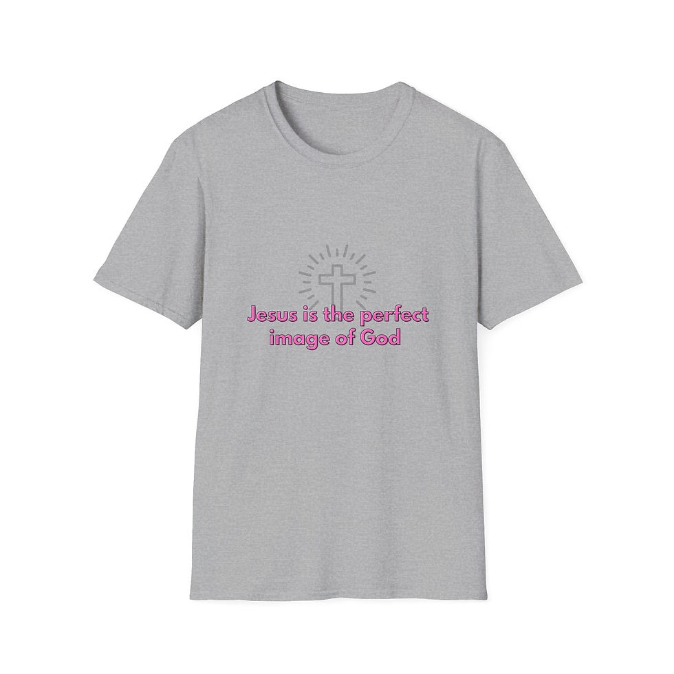 Thumbnail: Jesus is the perfect image of God gray Tshirt with pink text