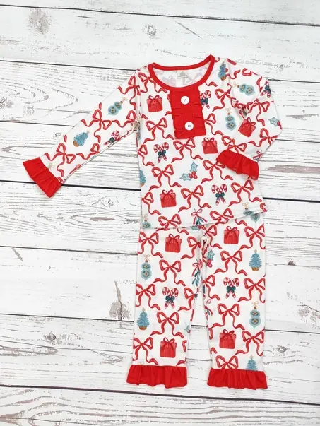 Girls Bow Print Christmas Set