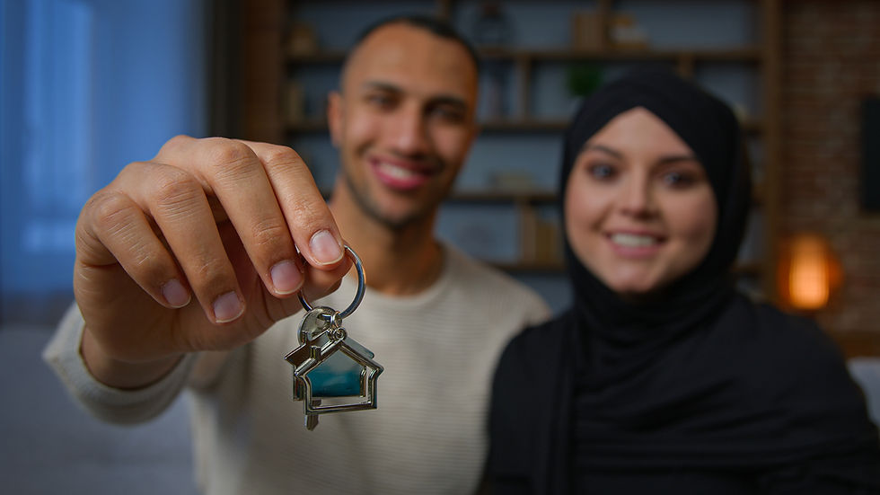 happy-owners-property-multiracial-family-spouses-ethnic-couple-showing-bunch-keys-new-home