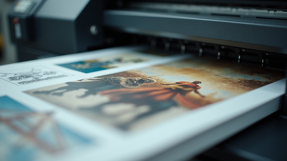 Close-up view of offset printing machine in action