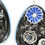 Miniature : Grandes boucles d'oreilles noires et bleues.