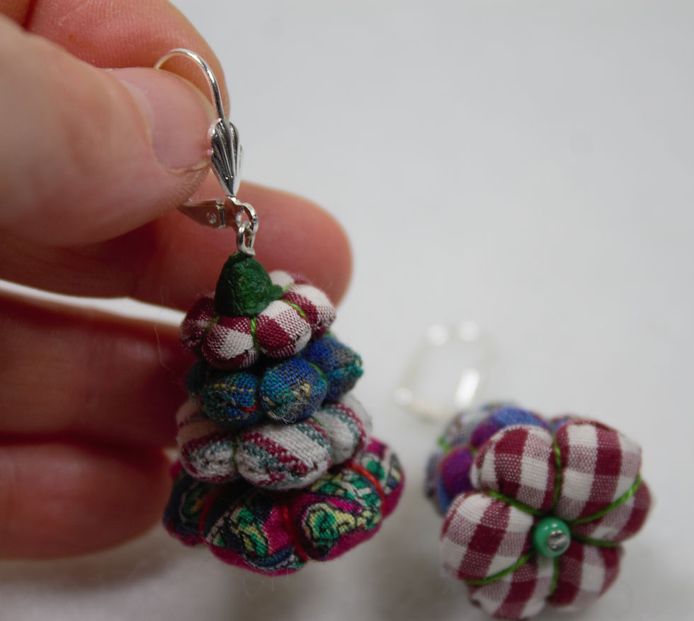 Miniature : Boucles d'oreilles sapins de Noël en tissus.