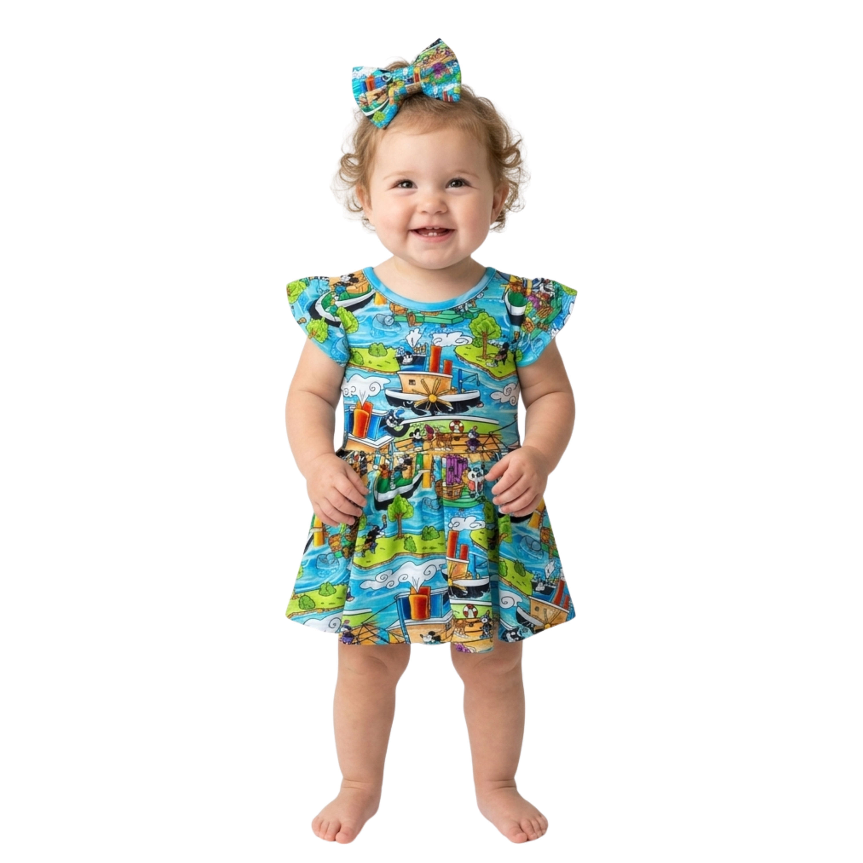 Steamboat Willie Flutter Sleeve Bow Back Bodysuit Twirl