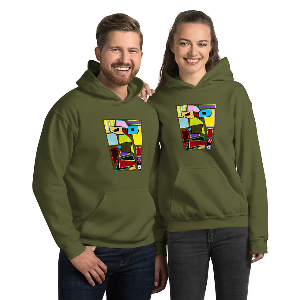 Thumbnail: Couple Wearing "Scattered Mess" Unisex Hoodies