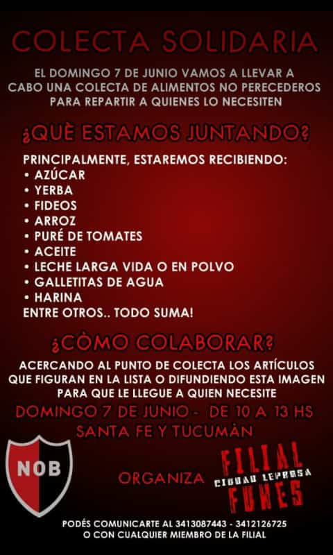 #Funes: Colecta solidaria de alimentos no perecederos