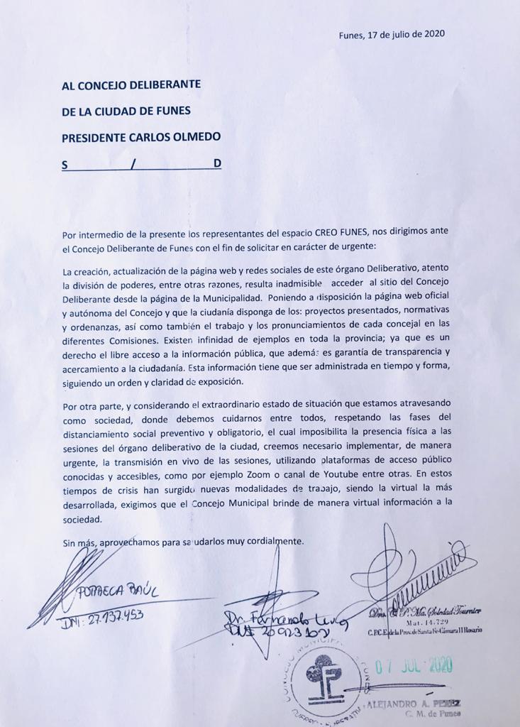 #Funes: Le solicitan al Concejo transmitir las sesiones en vivo y actualizar la página web