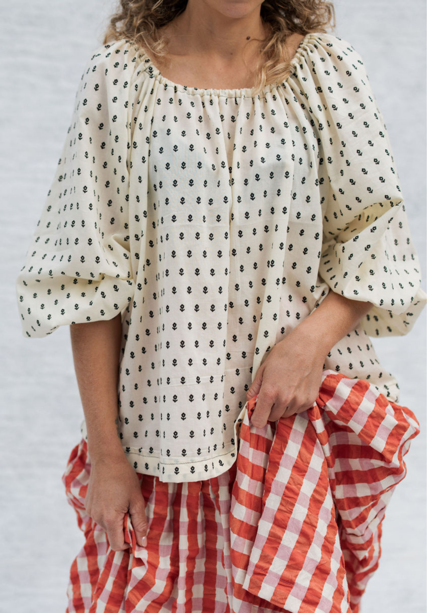The Bloom Blouse in Nightshade Indian Cotton