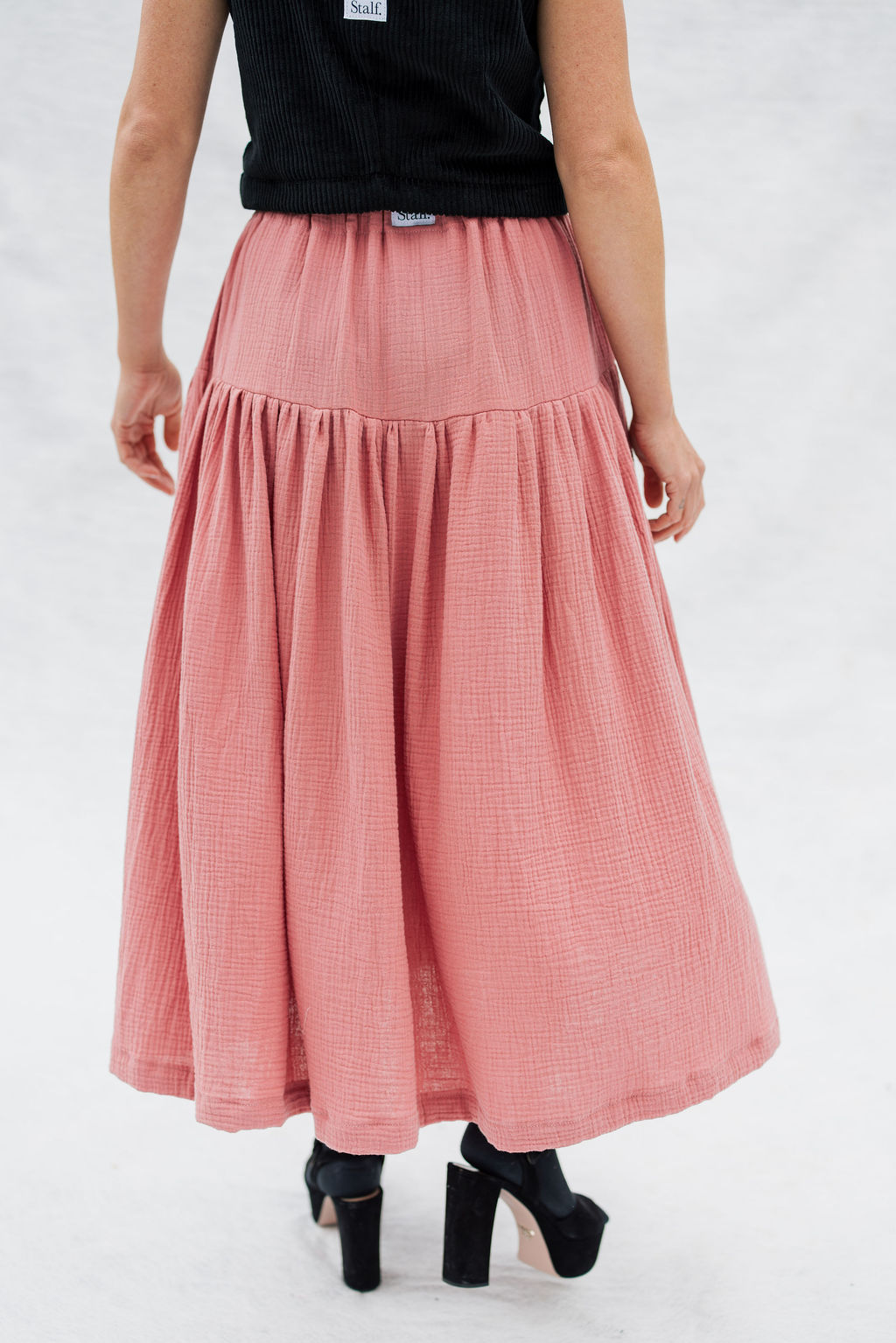 The Gathered Skirt in Rhubarb Organic Gauze