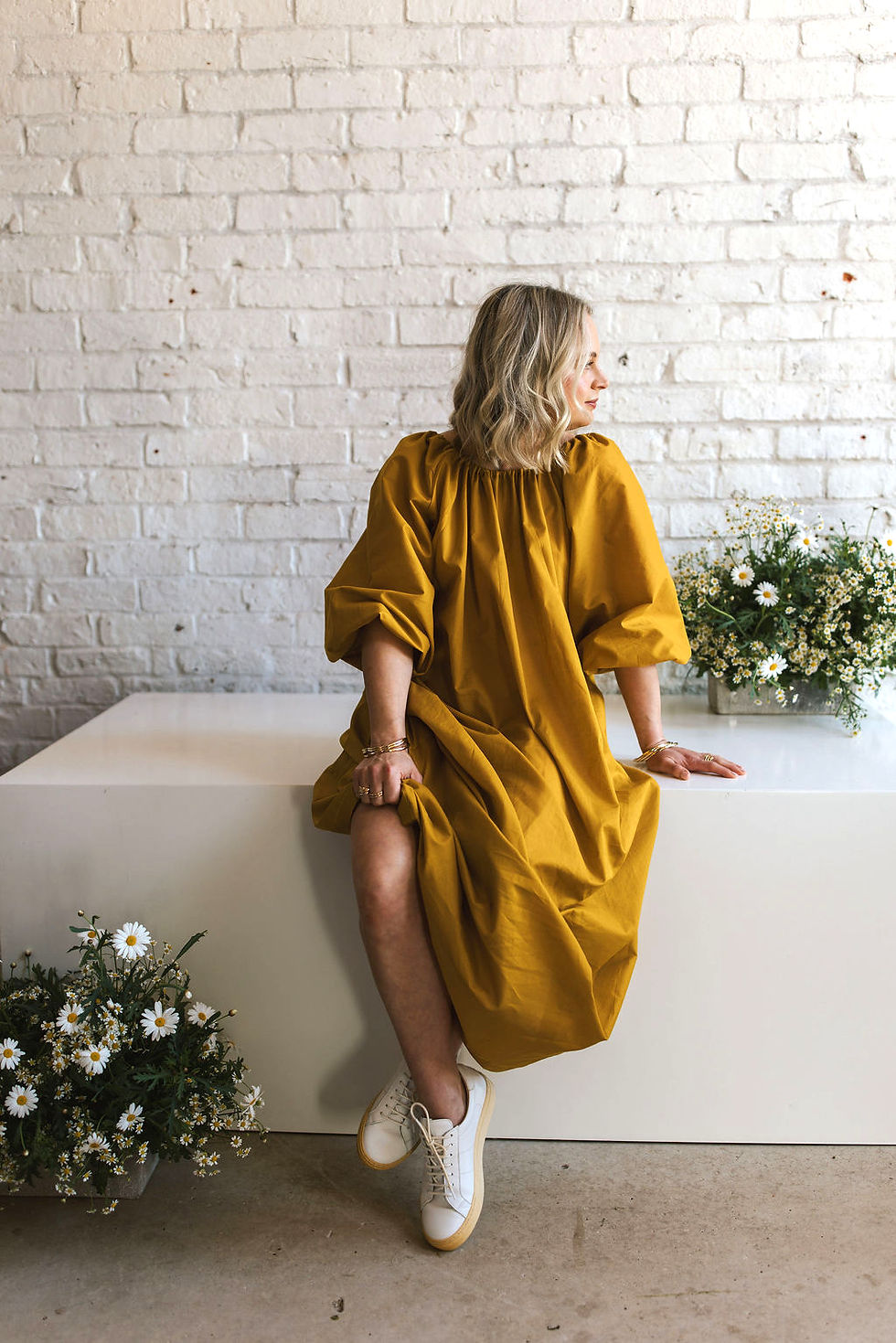 Thumbnail: The Bloom Dress in Saffron Organic Voile