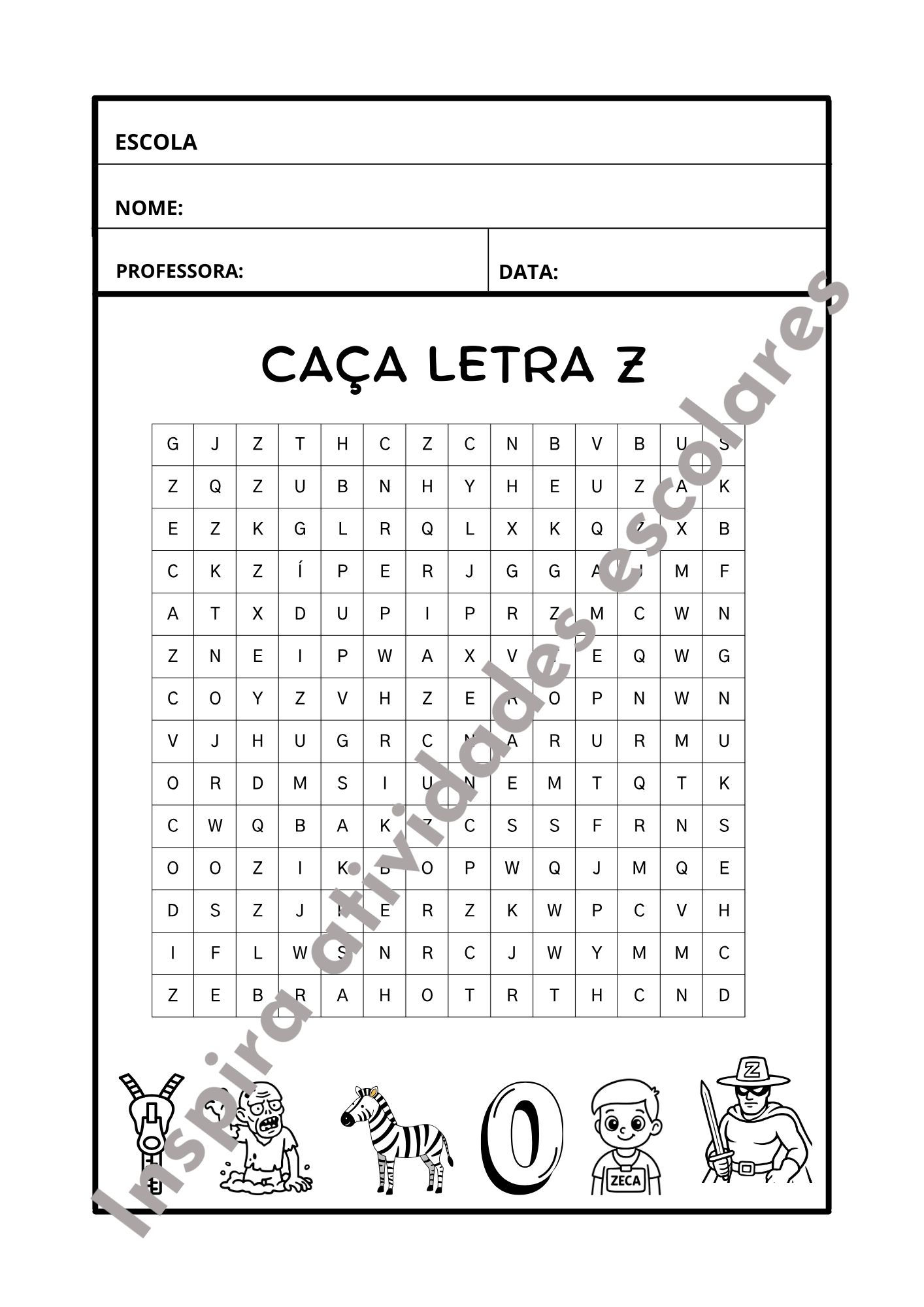 Caça Palavras de T a Z