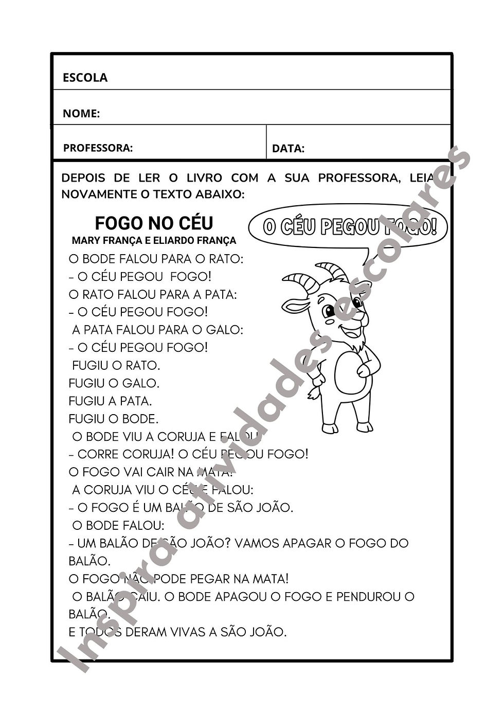 Miniatura: Leitura e interpretação Fogo no Céu 1º e 2º ano