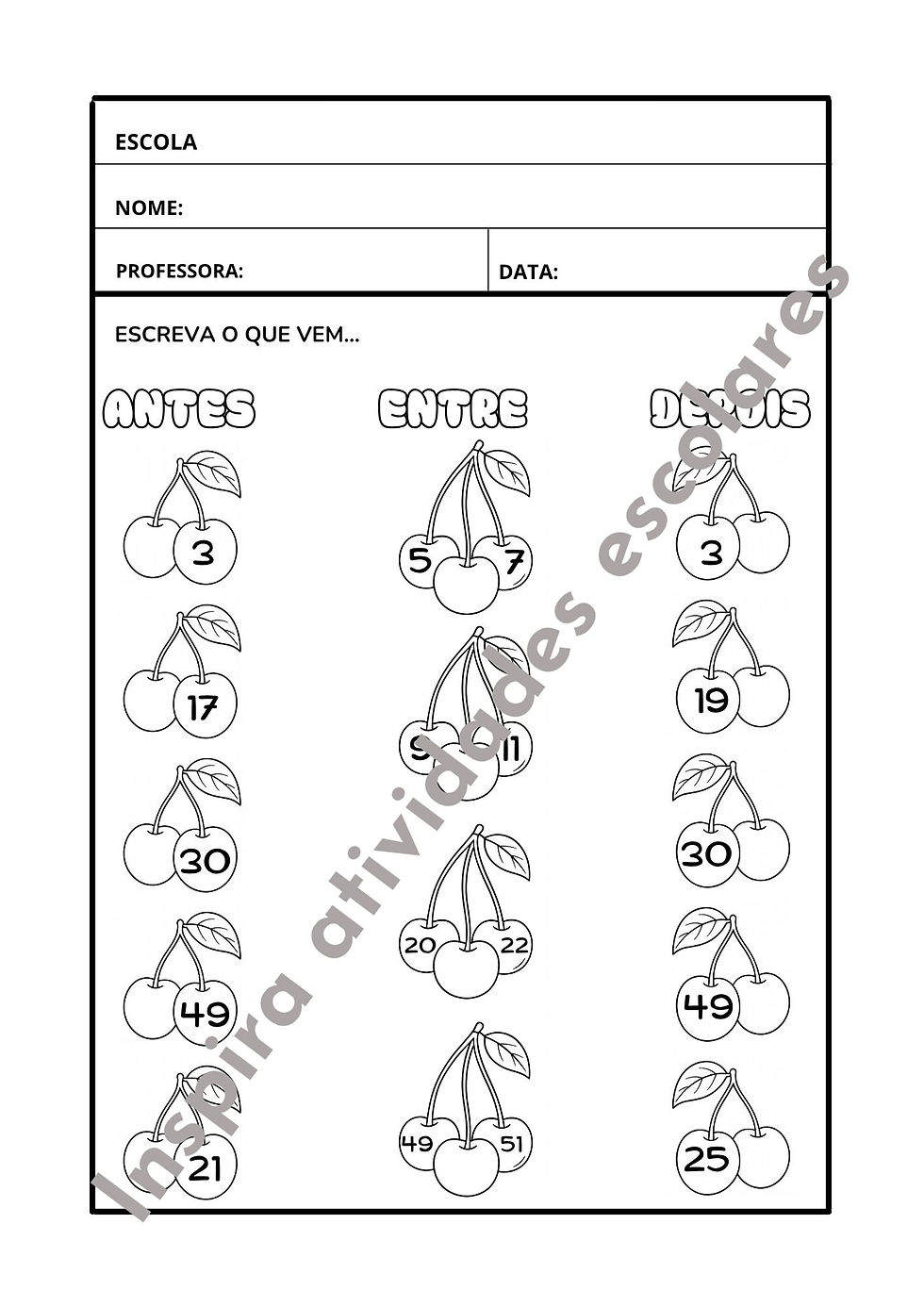 Sequência Numérica 0 a 50
