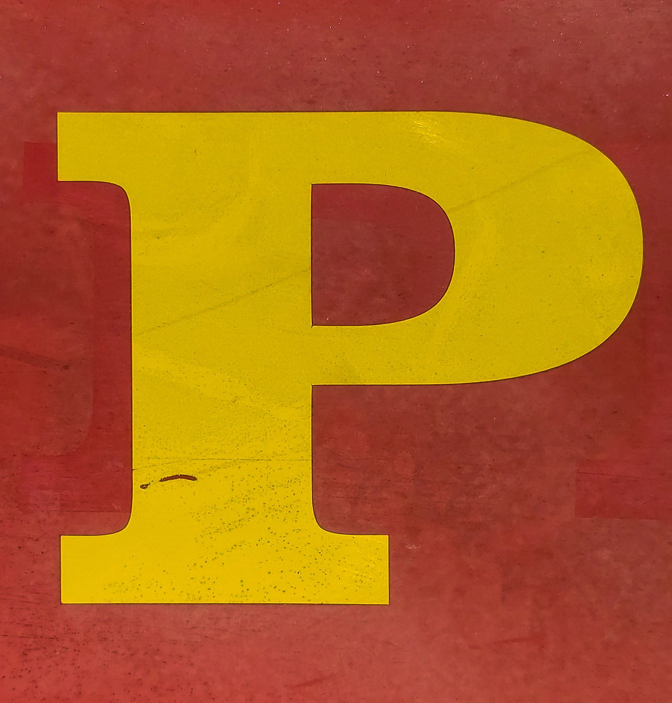 Yellow letter "P" on red background