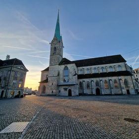 Zurich's Fraumünster Church at sunrise