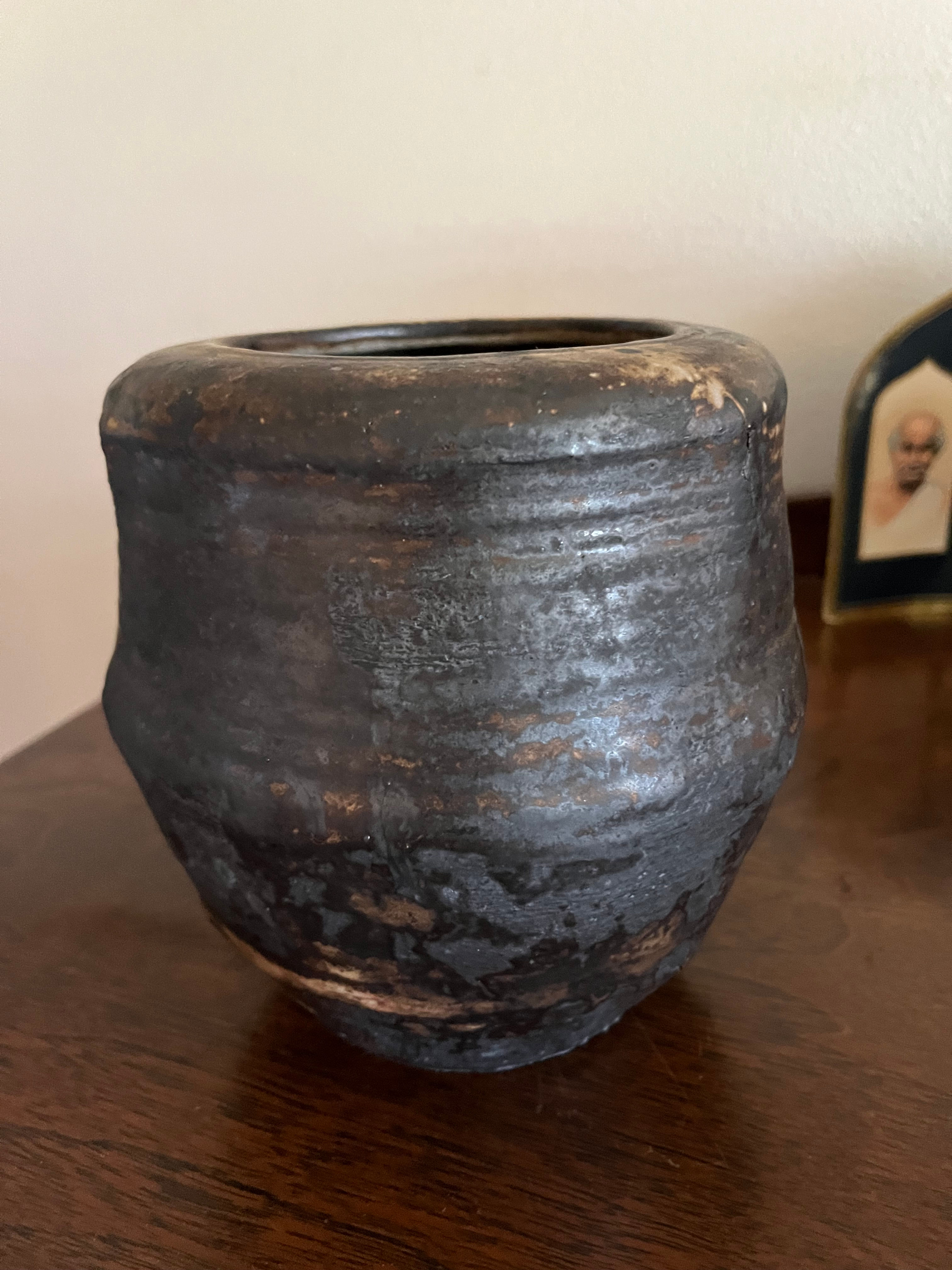 Modern Black Stoneware Vase.