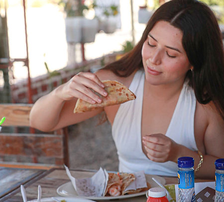 girl eating seafood