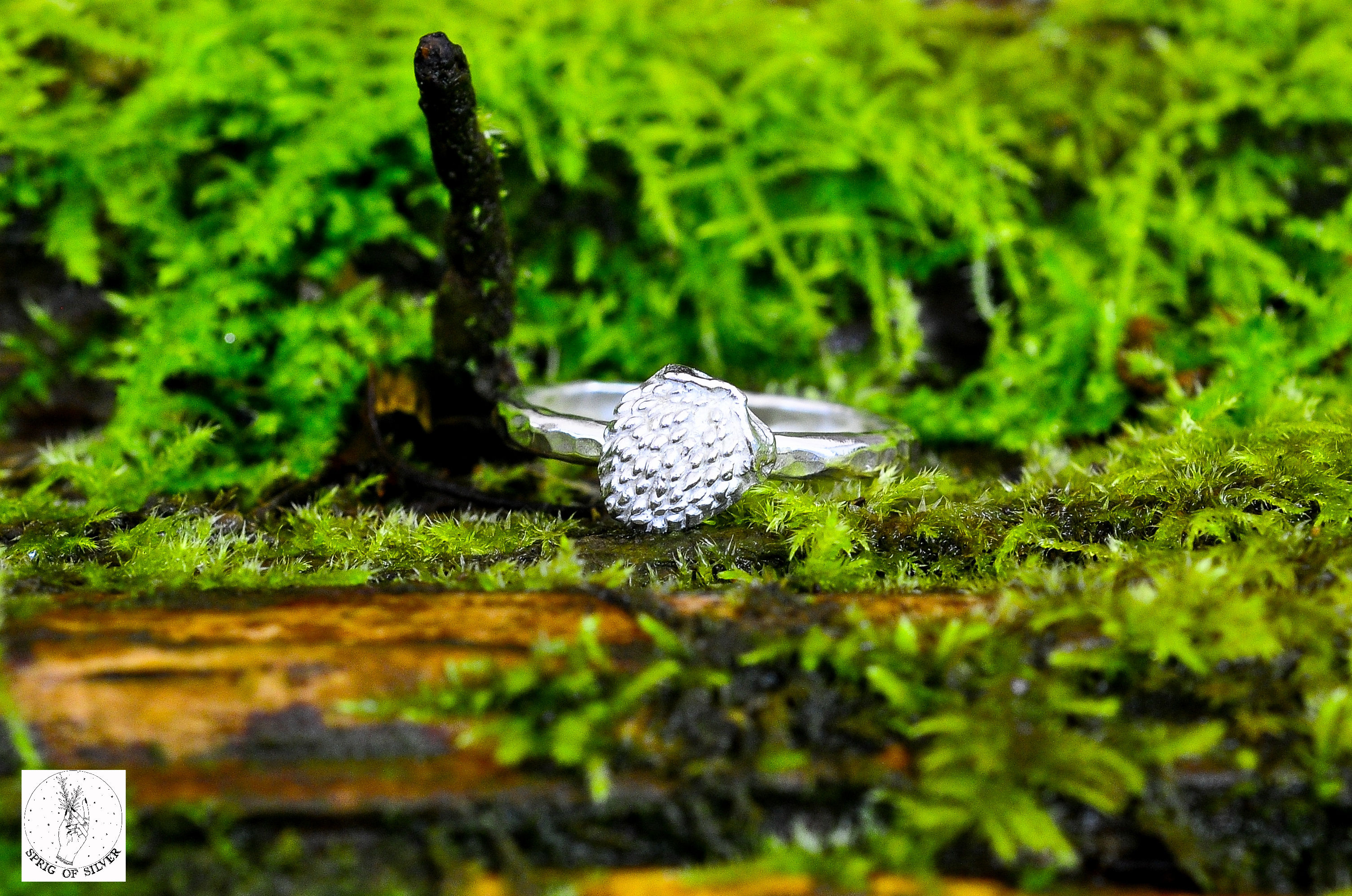 Silver Strawberry Hammered Wire Ring