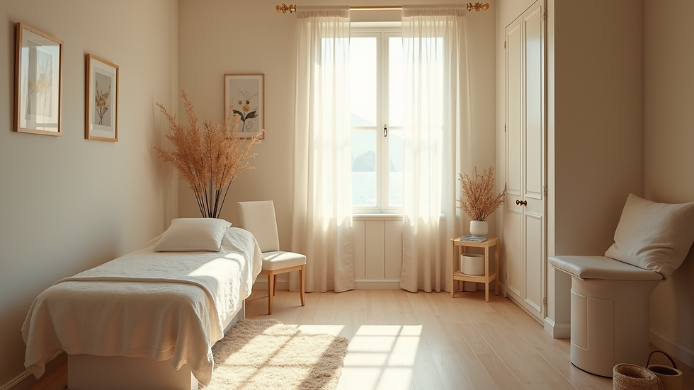 Wide angle view of a calm therapy room