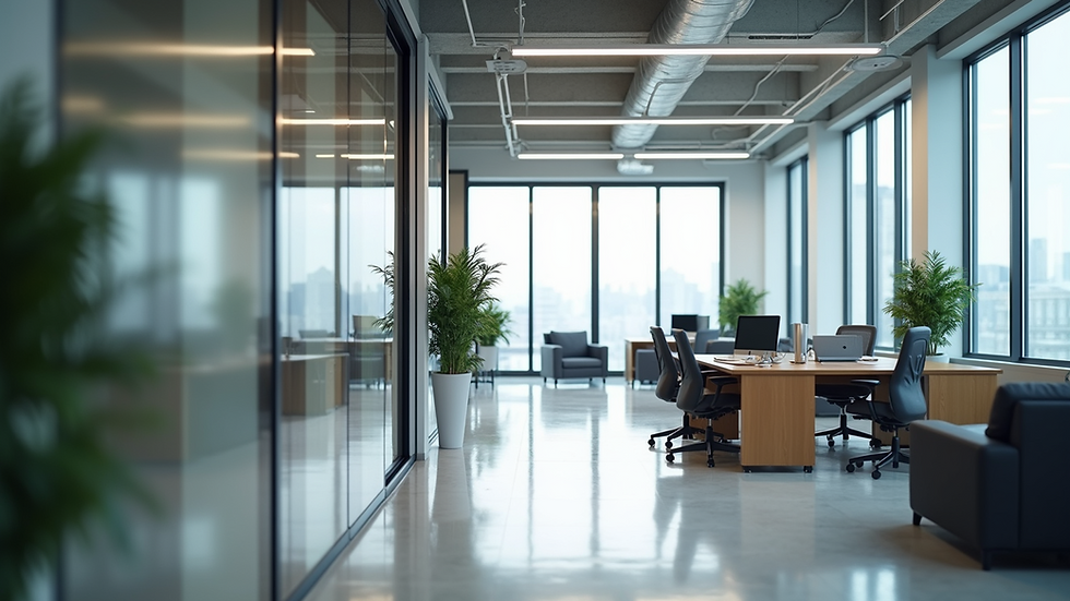 Wide angle view of a modern office space