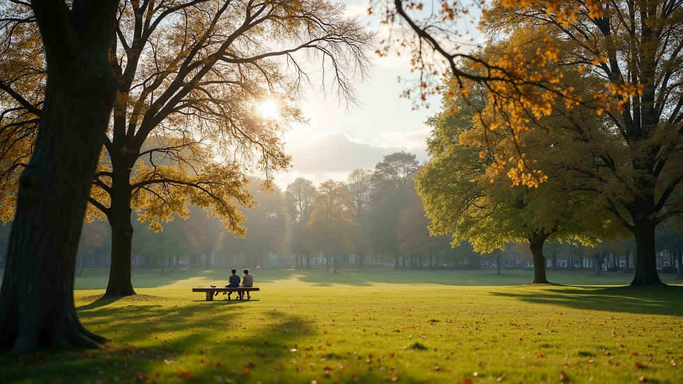 Eye-level view of a peaceful park setting