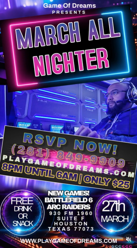 Join us March 27th from 8PM until 6AM for the March All Nighter!