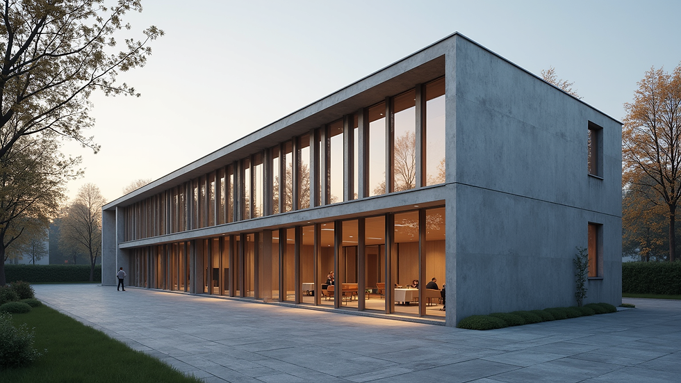 Wide angle view of a modern Berlin therapy clinic exterior