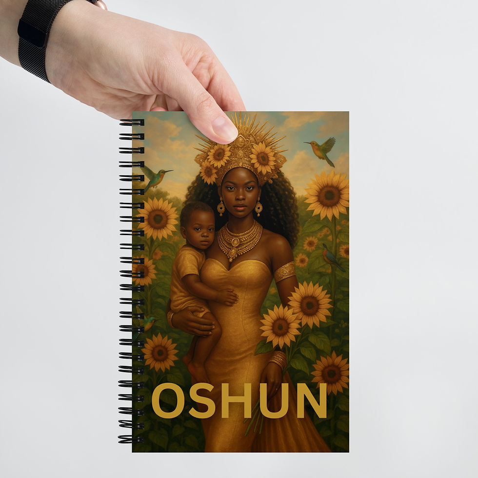 Miniatura: Oshun Holding Son in Field of Sunflowers Spiral Notebook