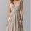 Miniatura: Yilis Vestido largo de gasa para dama de honor, cuello en V doble, elegante
