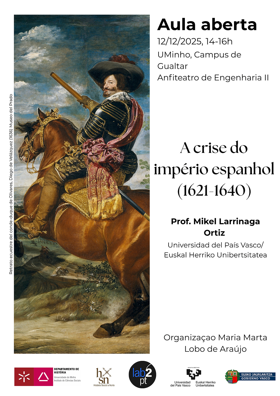 Aula Aberta «A crise do império espanhol (1621-1640)» na Universidade do Minho | Braga, 12/12/2025