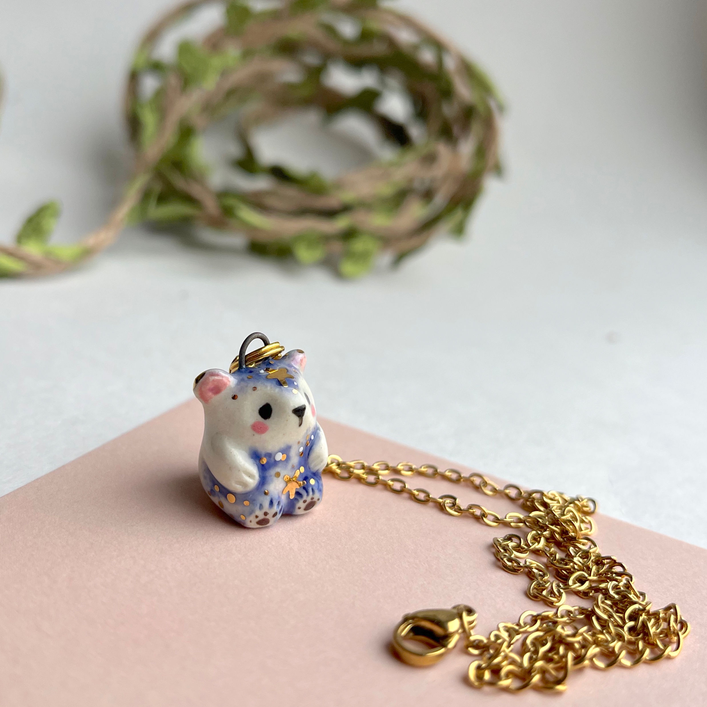 Milky Way Bear necklace with cable chain