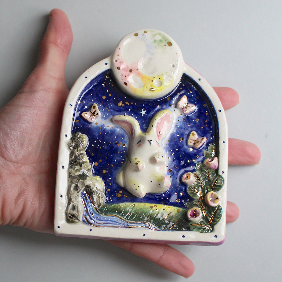 Thumbnail: PREORDER -LUNA- Rabbit under the Full Moon – Wall Hanging Art handmade ceramic
