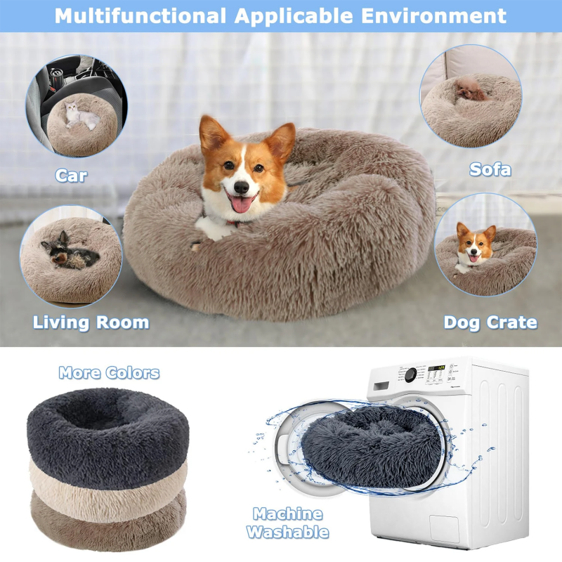 Thumbnail: Super Soft Pet Cat Bed Plush Full Size Washable Calm Bed Donut Bed Comfortable S