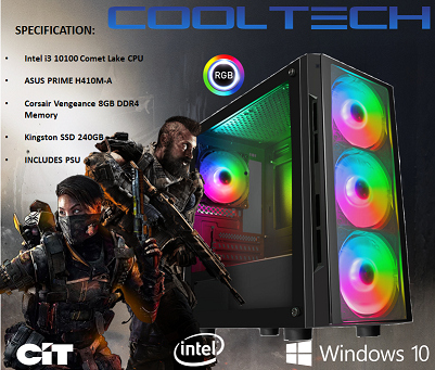 CTG26 Intel i3 10100 Comet Lake with 8GB RAM + 240GB SSD - PRE-BUILT SYSTEM
