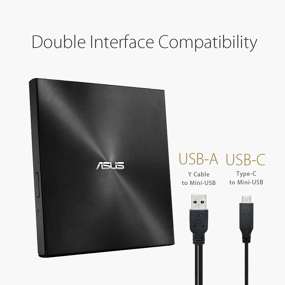Thumbnail: Asus (ZenDrive U9M) External Slimline DVD Re-Writer, USB-A / USB-C, 8x, Black