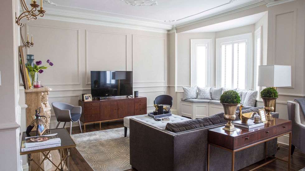 Family room with custom sofa and bench