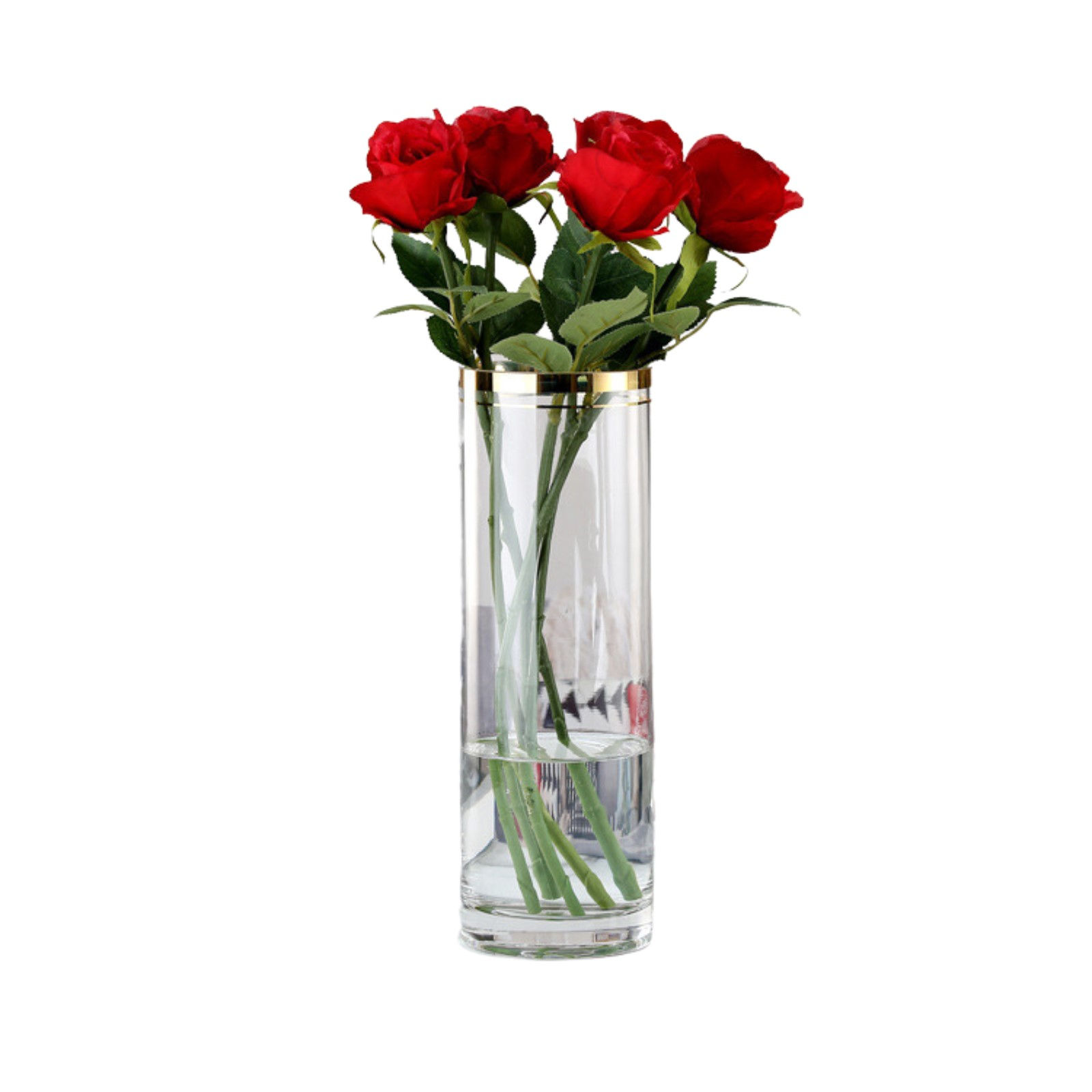 Clear Glass Tall Vases Table Centerpieces Decor with Gold Plated Top Rim