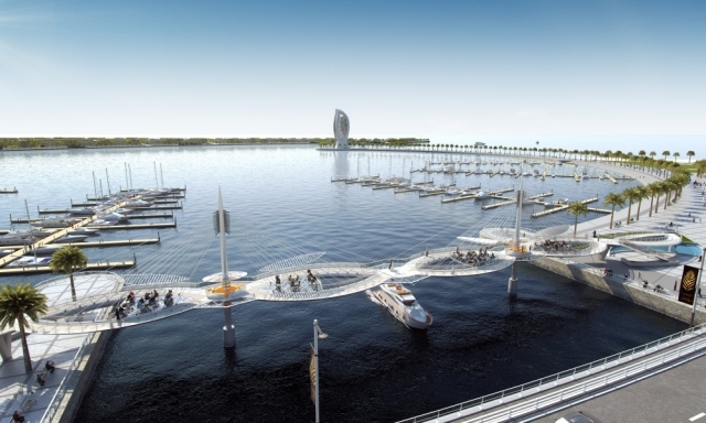 Voetgangersbrug; Kabelbrug; Glas; RVS; Aluminium; LED