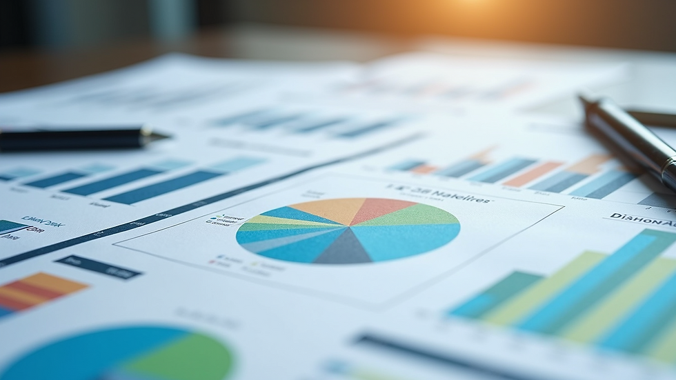 High angle view of a marketing budget spreadsheet with colorful charts