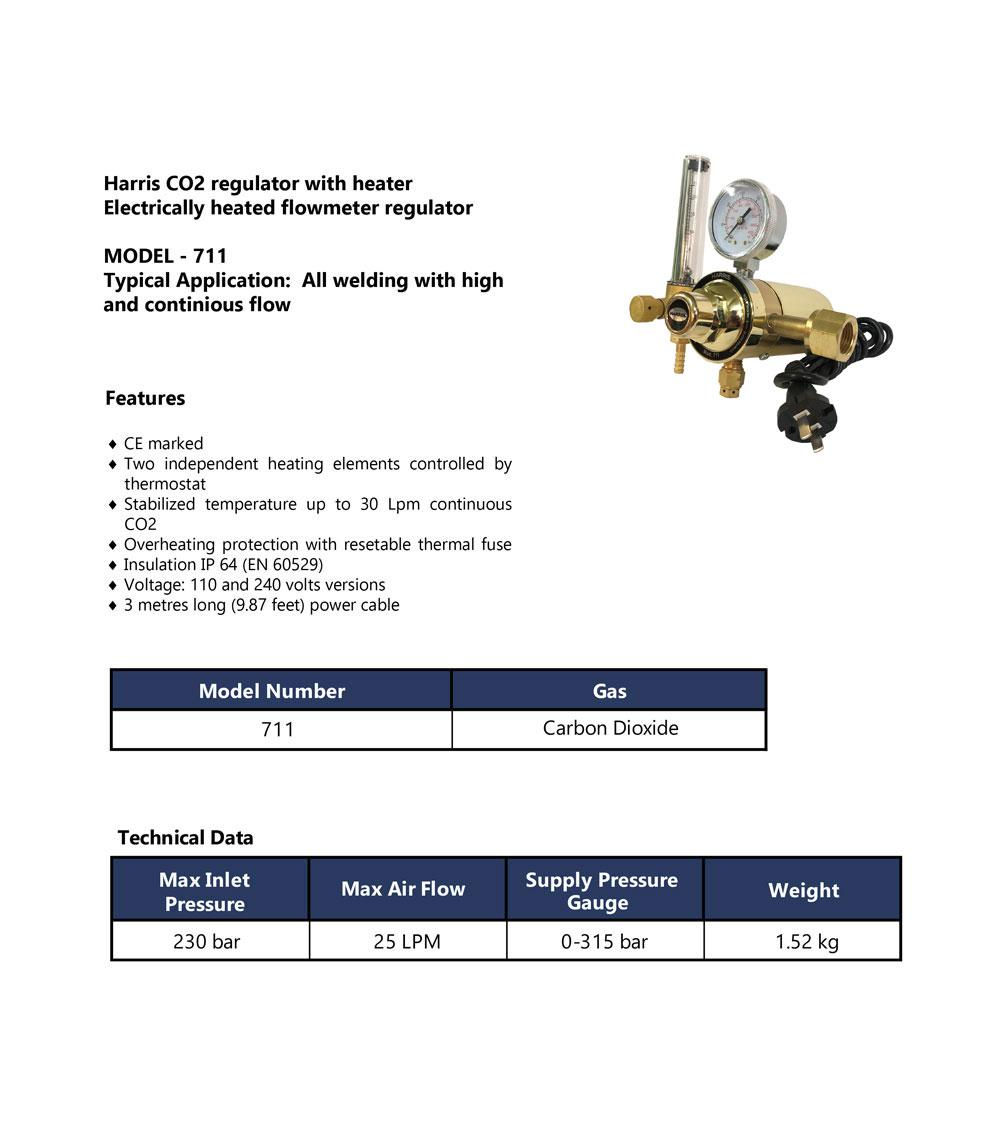 เกจ์ปรับแรงดันก๊าซคาร์บอนไดร์อ๊อกไซด์มีฮีตเตอร์ HARRIS รุ่น 711-25L-CO2 (220V)