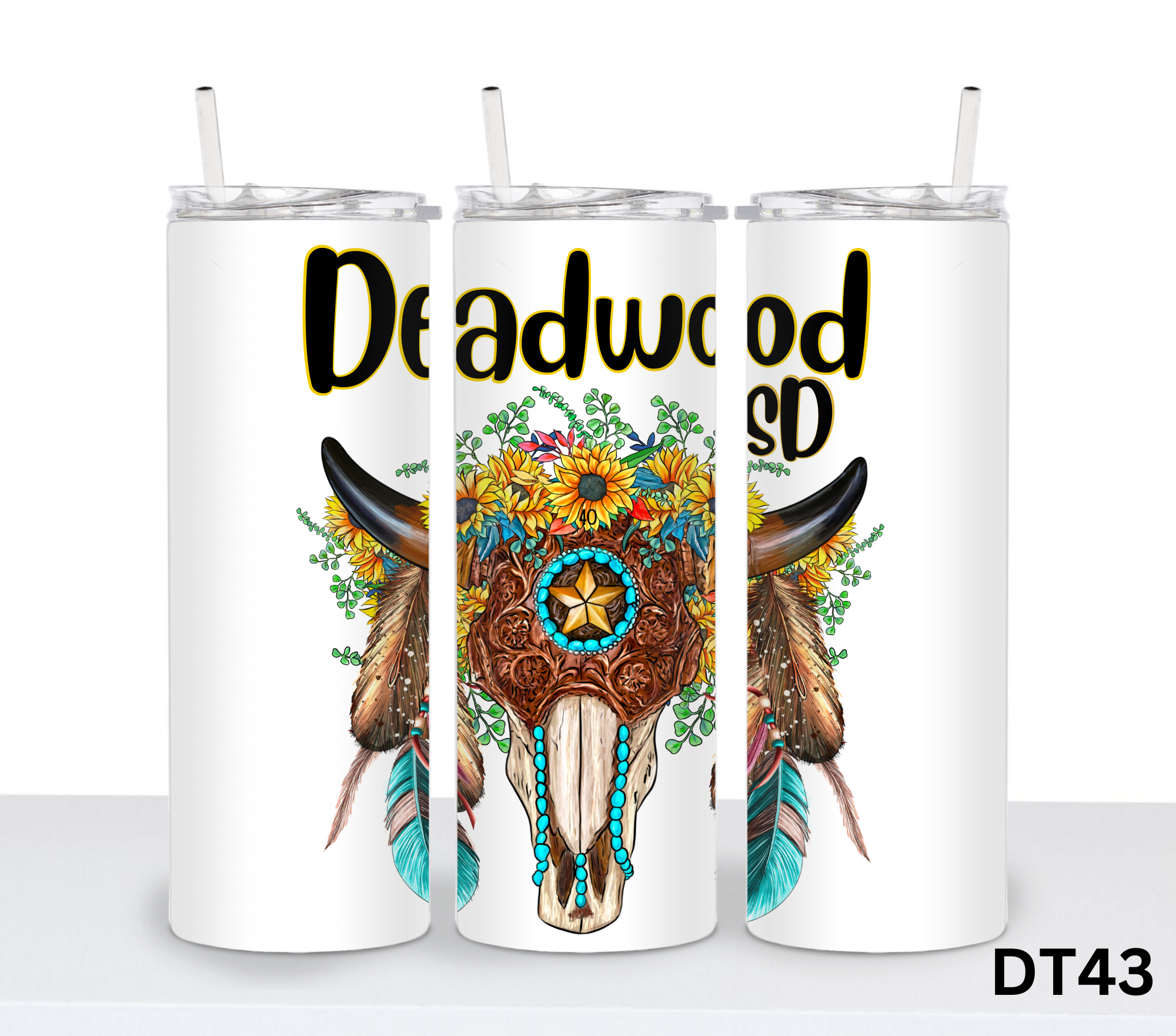 Bull Skulls on white background with City and State