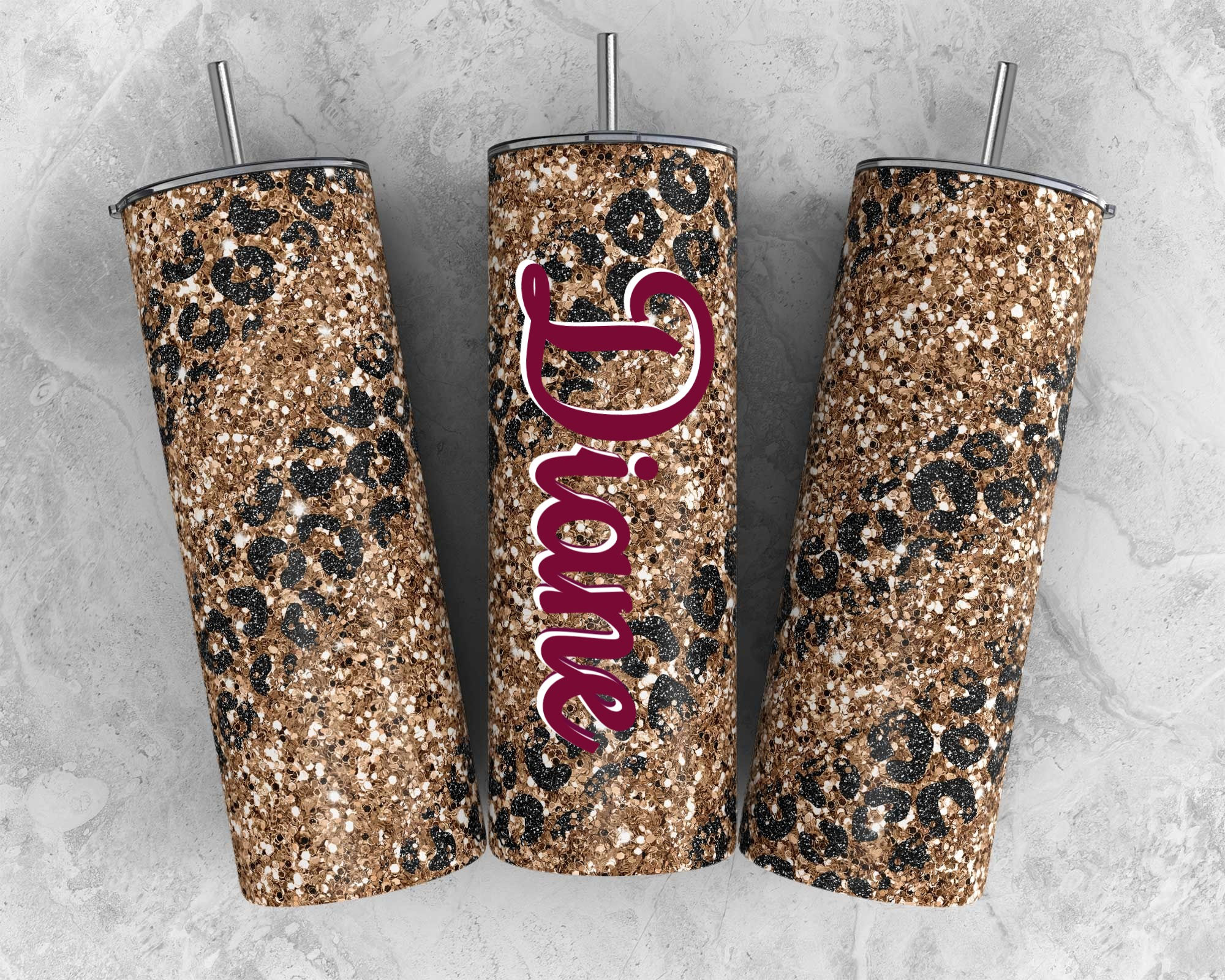 Cheetah & Glitter Name Tumbler