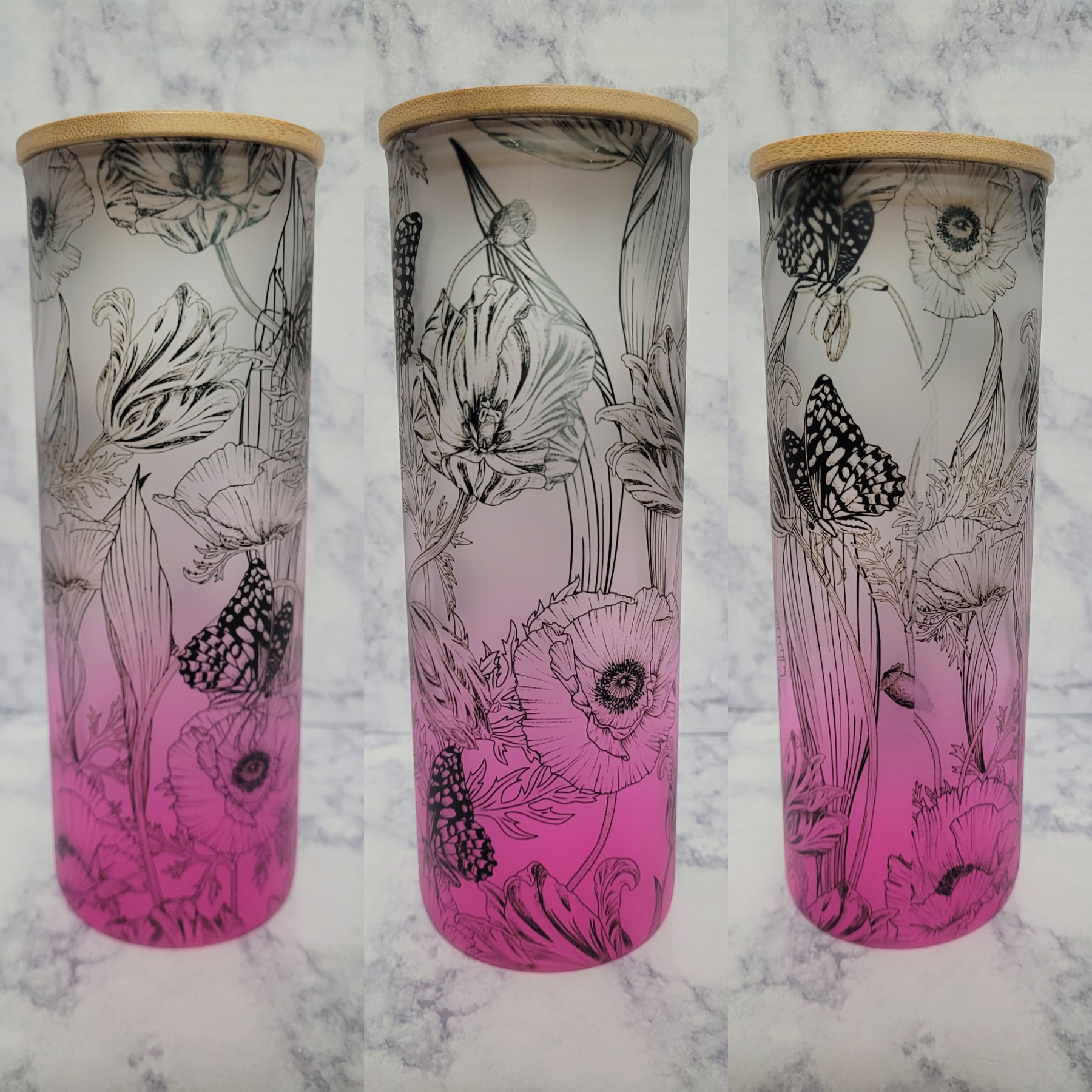 25oz Glass Tumbler w/Flowers