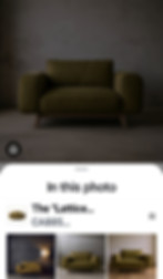 Olive green armchair e-commerce product photo demonstrating KorraMind Instagram post automation