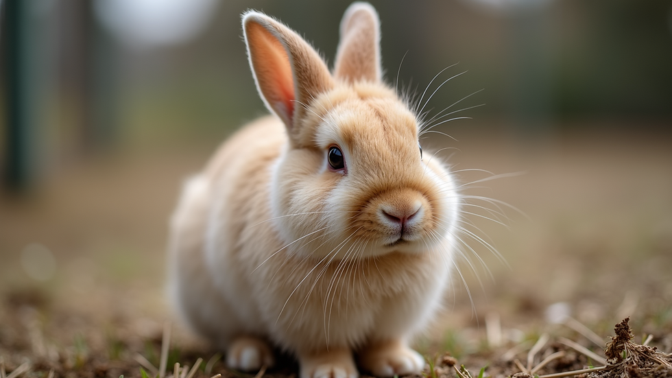 Close-up view of a fluffy bunny in a petting zoo