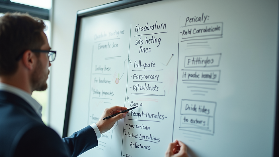 High angle view of a digital marketing strategy on a whiteboard
