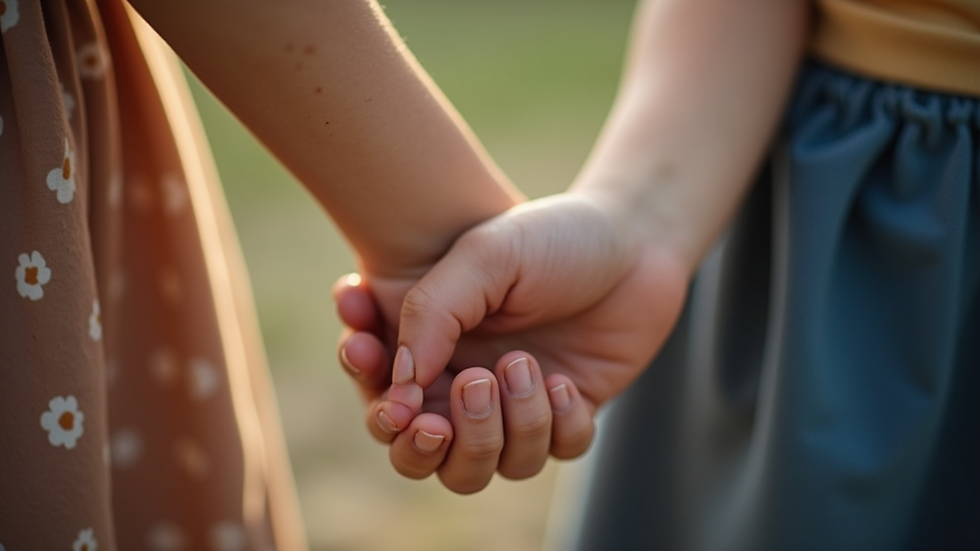 Close-up view of a mother’s hand holding a child’s hand