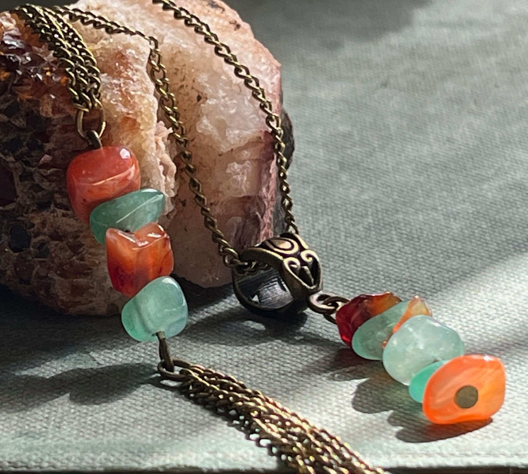 Aventurine & Agate Necklace Bracelet Natural Raw Gemstones Passion Opportunity