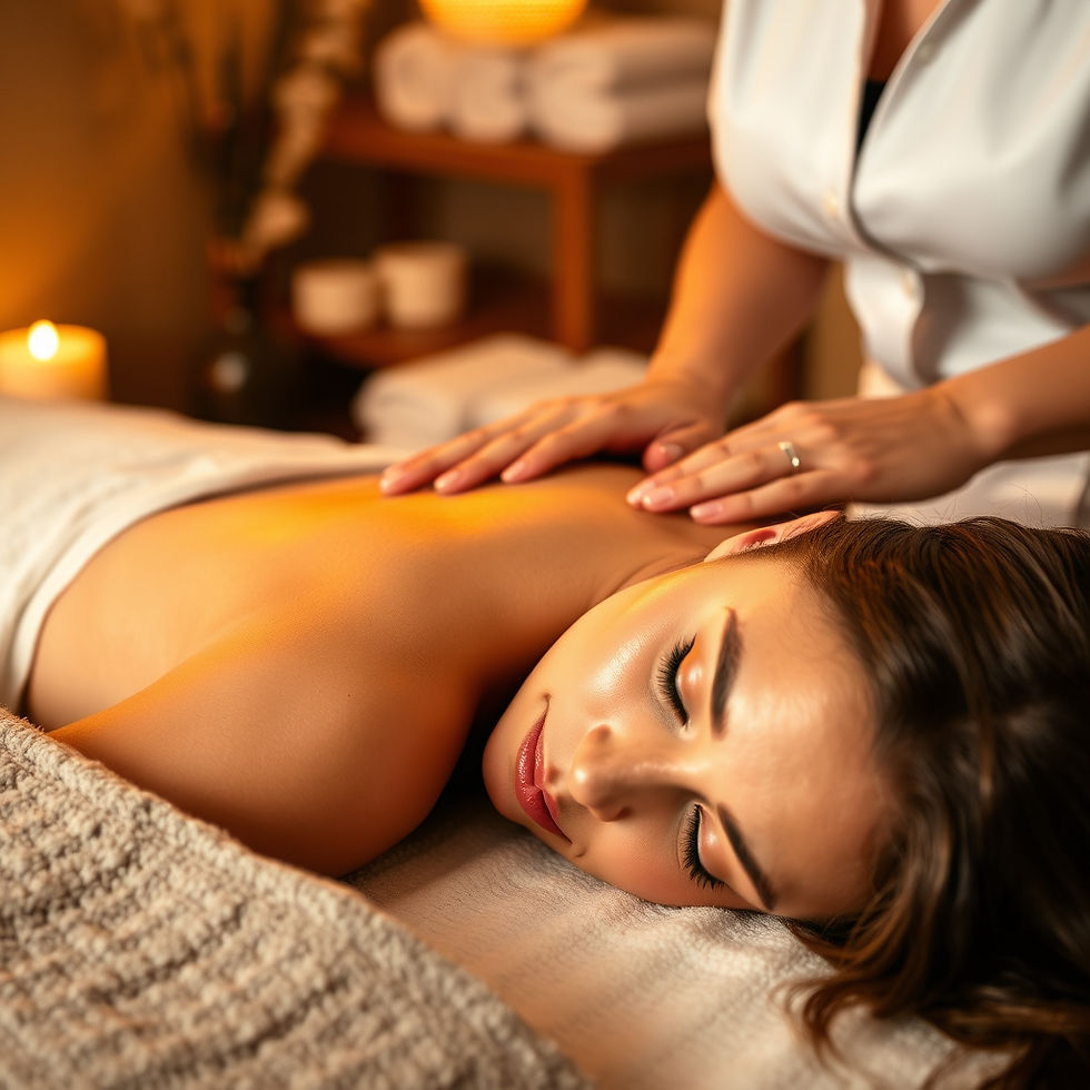 A relaxing spa massage scene with a professional female therapist giving a shoulder and up