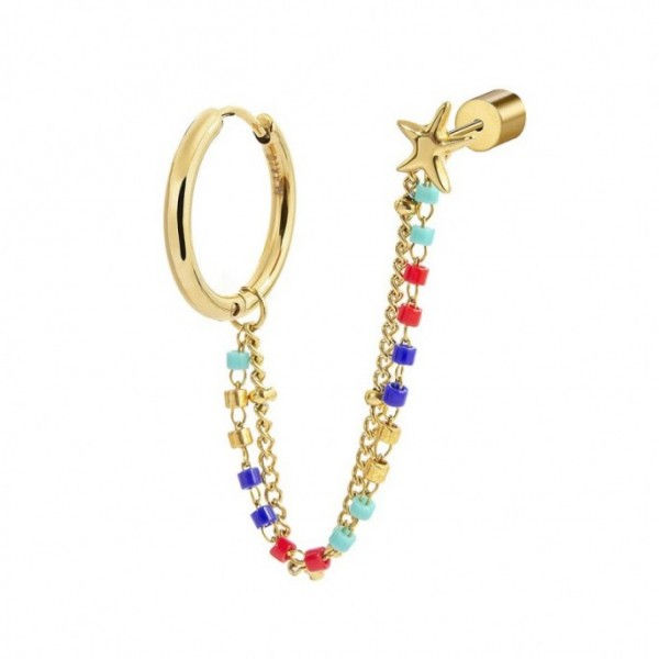 MONO ORECCHINO MULTINDOSSO CERCHIO CON DOPPIA CATENA MULTICOLORE 18OR094G-RGB