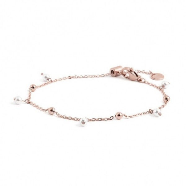BRACCIALE CON SFERE E PERLE PENDENTI CATENA PVD ROSE' 2BR0071R-W